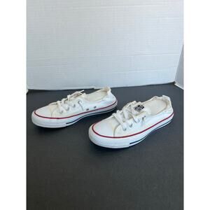 Converse White Athletic Shoes with Red and Black Accents